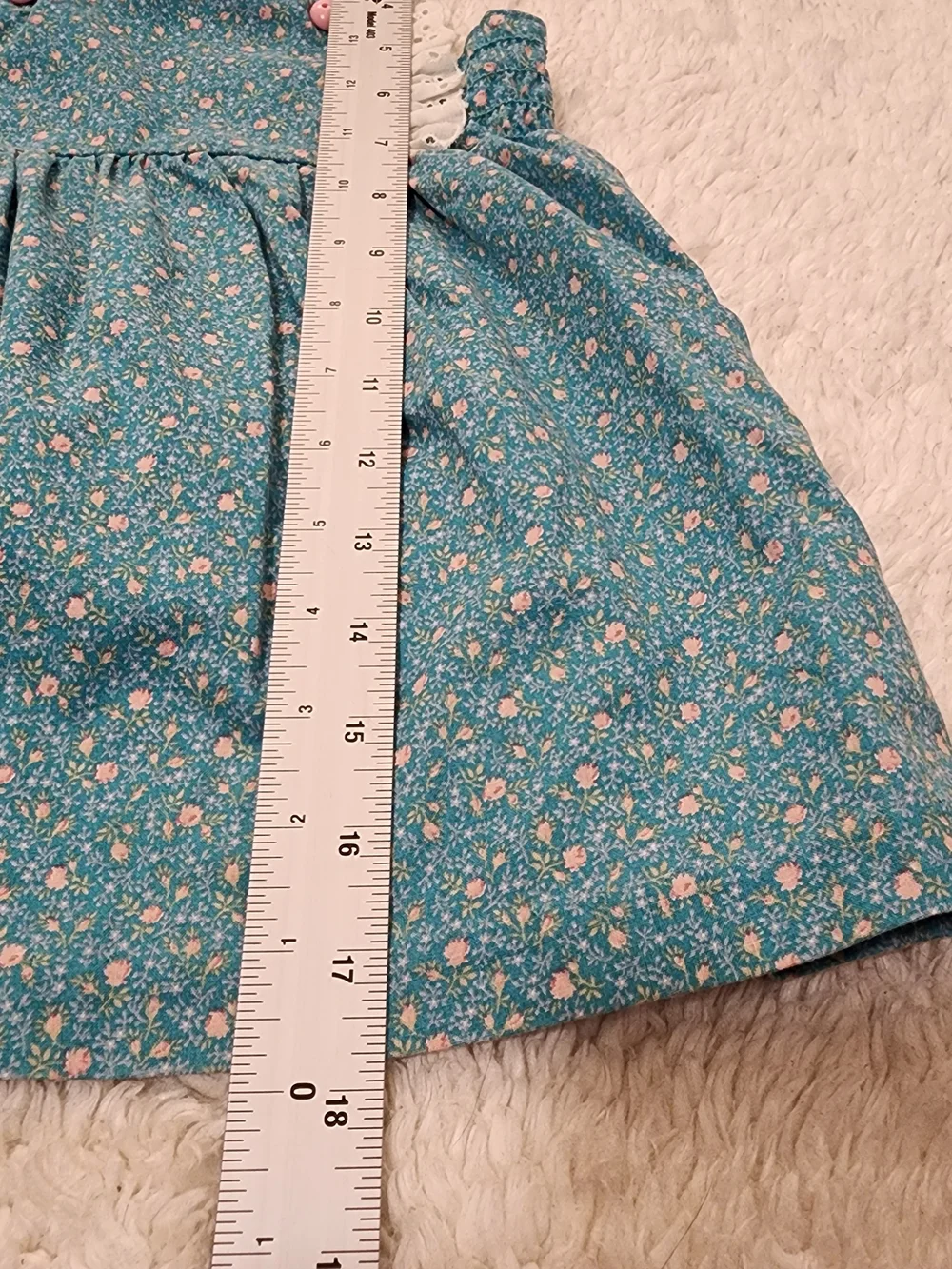 Ruth Scharf Vintage Floral Pinafore Dress Girls 4T Teal Pink Cottagecore Shabby